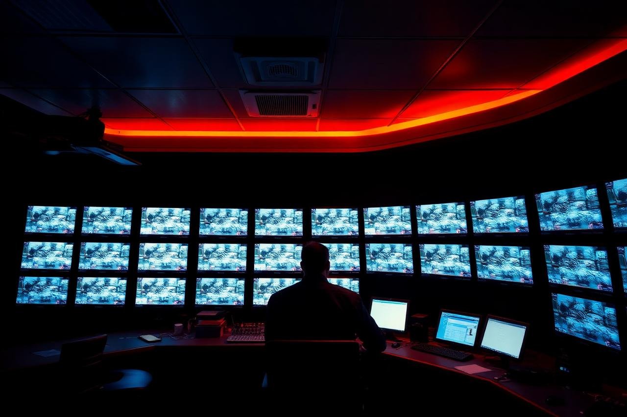 Control room monitoring facility CCTV cameras
